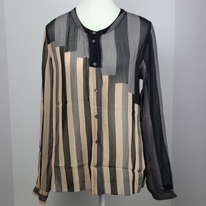 Wilfred 💯% silk button-down sheer long sleeve blouse, M (PTP 20")